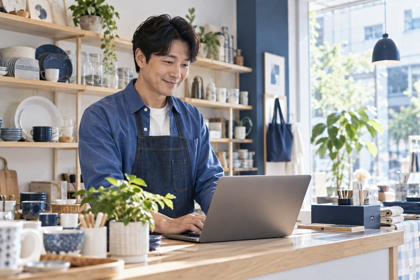 매장 카운터에서 휴대용 기기를 확인하는 운영자 — PG결제대행사 가입 심사 탈락심사 탈락, 거기서 끝이 아니에요. 연락 주시면 지난 신청부터 함께 되짚어 드려요.